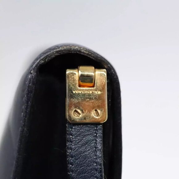 BALENCIAGA Shoulder Bag Leather Navy Gold Auth - Picture 12 of 16